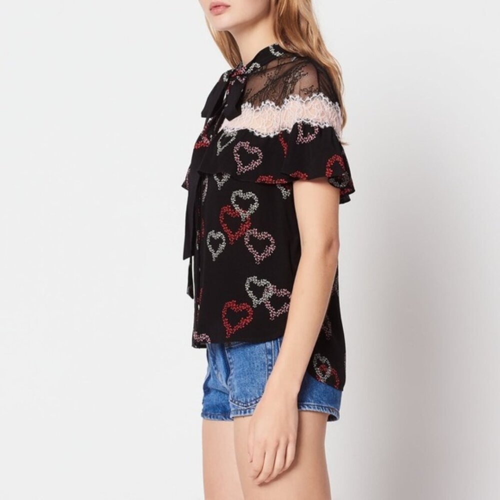Sandro Hearts and Lace Silk Shirt - Picture 2 of 12